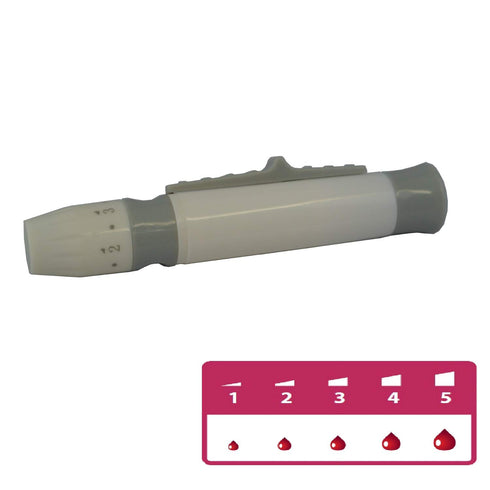 One Step Lancing Device Pen - 5 Depth Settings, Less Pain Design for Accurate Blood Sample, Suitable for All Twist Top