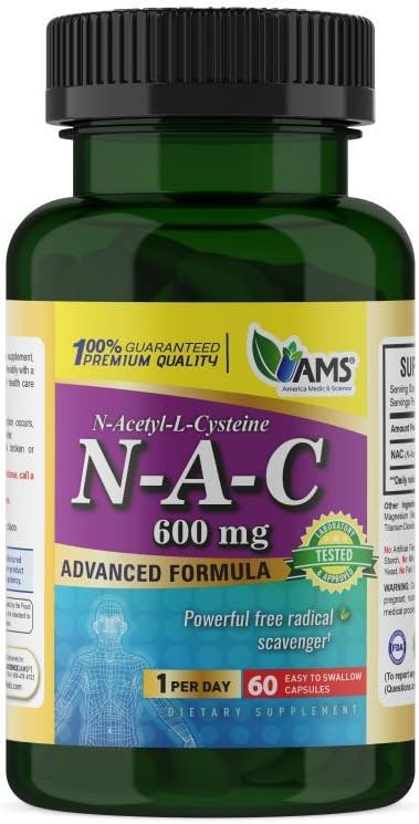 America Medic & Science NAC 600mg – NAC Supplement for Lung Health, Immune Support, Liver Support, 60 Capsules (Pack of