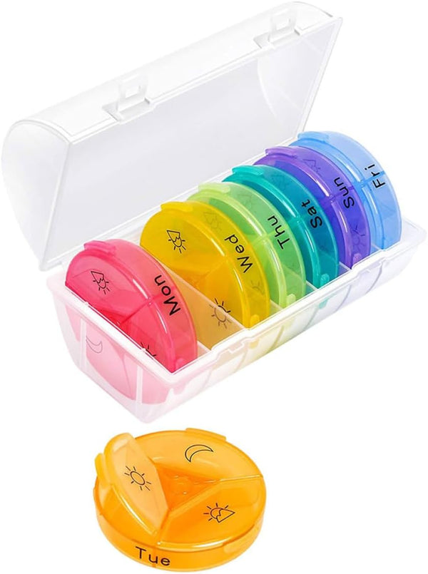 TOPPERFUN Weekly 21-Compartment Portable Pill Organizer Rainbow Plastic Medicine Storage Box for Travel