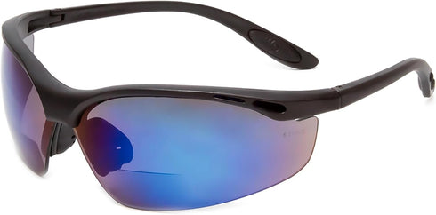 Calabria 91348 Wrap Around Bifocal Reading Safety Glasses, Blue Mirror +2.50