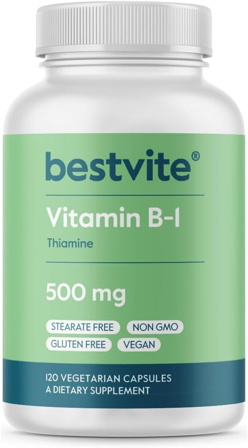 BESTVITE Vitamin B-1 (Thiamin) 500 mg - 120 Vegetarian Capsules, Non-GMO, Gluten Free