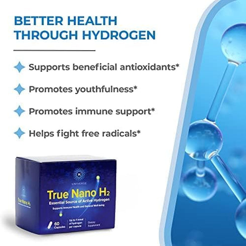 True Nano H2 Plus by H2 Universe, Molecular Hydrogen with Active Nanobubbles for Energy & Antioxidant Support - 60