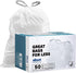 Plasticplace Custom Fit Trash Bags, 50 Count, Compatible with simplehuman Code J, White Drawstring Liners, 10-10.5