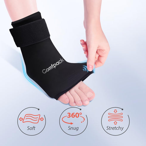 Ankle Ice Pack Wrap - Reusable Gel for Pain Relief, Hot Cold Compression for Plantar Fasciitis, Swelling
