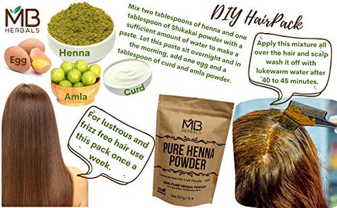 MB Herbals 100% Pure & Natural Henna Powder, 100 Grams / 3.5 oz for Hair Color, Natural Orange-Red Hair Color, Triple