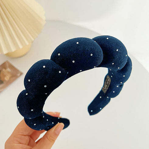 Spa Headbands Puffy Makeup Skincare Headbands for Washing Face or Facial, Terry Cloth Fabric Hairbands for Makeup Removal Shower Skin Treatment(Navy, Rhinestone)