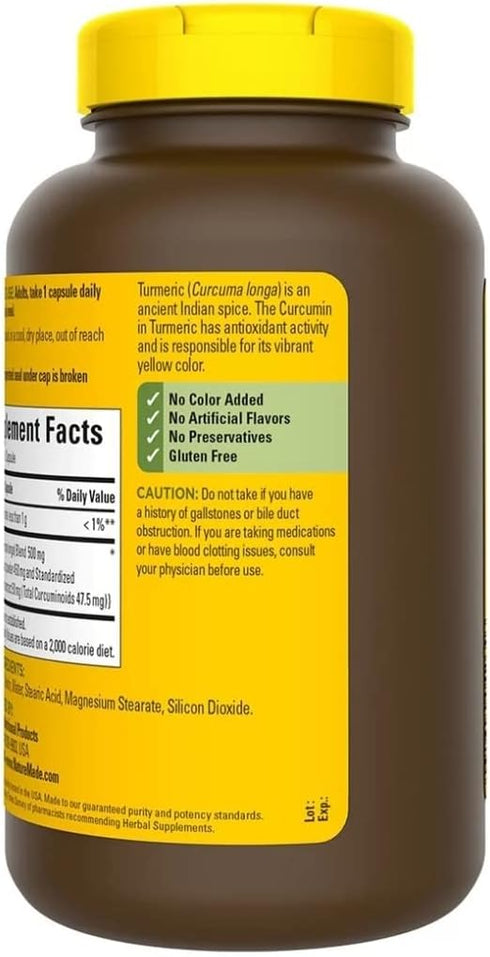 Nature Made Turmeric Curcumin 500mg Capsules, Antioxidant, Value Size, 180 Ct