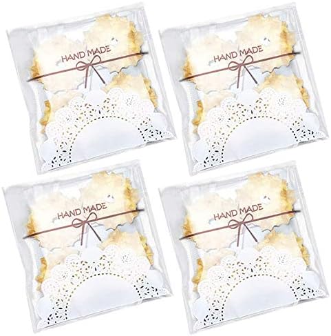200pcs 5.5x5.5in Lovely Lace Bowknot Clear Biscuit Roasting Treat Present DIY Plastic Candy Wrappers