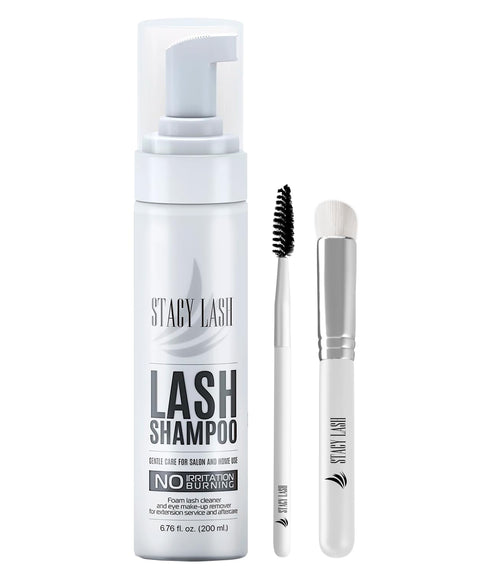 STACY LASH Eyelash Extension Shampoo 6.76 fl.oz / 200ml + Brush, Safe Makeup Remover for Extensions