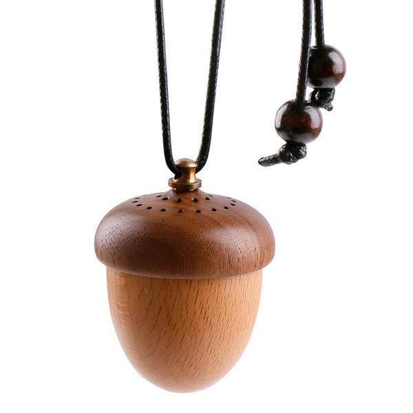 Wooden Acorn Essential Oil Car Diffuser Air Freshener - Hang Decoration, Brown
