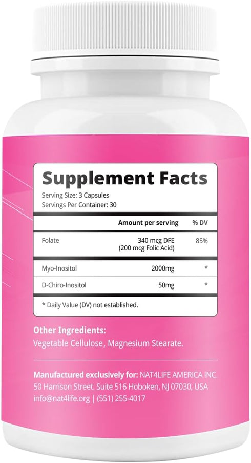 BeLive Myo-Inositol & D-Chiro Inositol Capsules - 90Ct Supplement with Folic Acid for Women