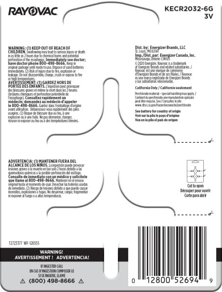Rayovac Lithium Coin Cell Batteries Size 2032 3V, 6 Pack