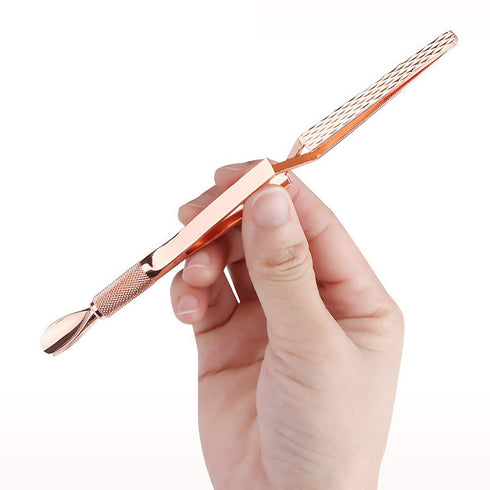 SILPECWEE 1Pc Rose Gold Nail Cuticle Pusher, C Curve Nail Pinching Clips, Gel Nail Scraper, Multi-Function Manicure