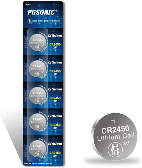 PGSONIC CR2450 3V Lithium Battery, 5pcs for Electronics
