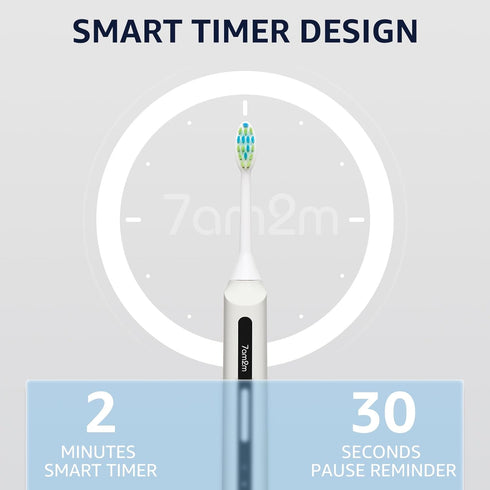 7AM2M Sonic Electric Toothbrush, High Power Rechargeable, 8 Brush Heads, 15 Adjustable Modes, White