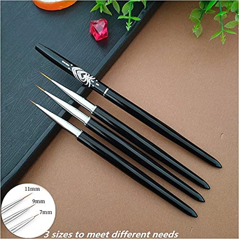 Nail Art Liner Brushes, 3PCS Metal Handle UV Gel Painting Nail Art Design Brush, 7mm/9mm/11mm