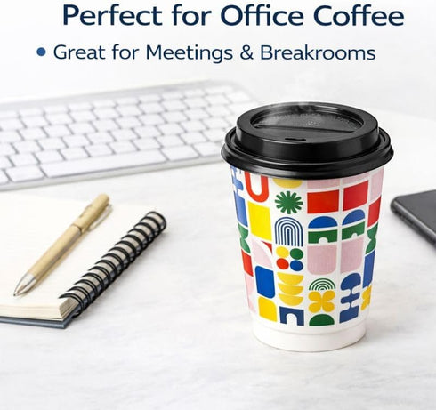 K3M 12 oz 40 Count, Insulated Hot Cups with Lids, Disposable Coffee Cups for Home, Office, Parties, Meetings, Travel