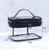 Clear Makeup Case, Transparent Double Layer Toiletry Bag, Waterproof PVC Travel Cosmetic Case for Skincare Products (Black)