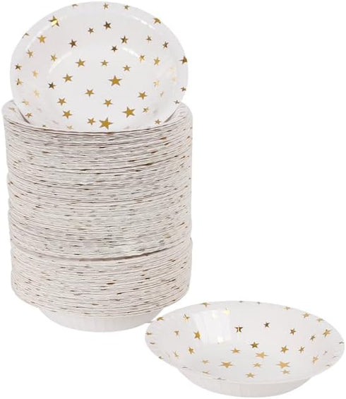 50pcs Gold Stars Disposable Paper Bowls, 20oz Large Decorative Serving Bowls for Wedding & Birthday Parties