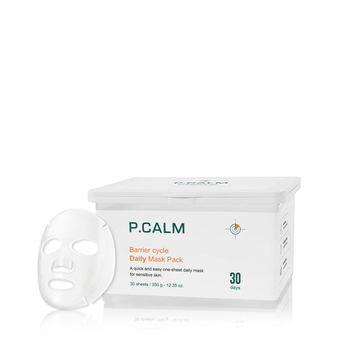 P.CALM Barrier Cycle Daily Sheet Mask Pack 30 Days - Korean Non Comedogenic Daily Moisturizing Treatment for Sensitive