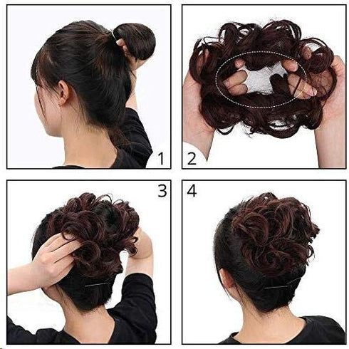 MORICA Messy Hair Bun Hair Scrunchies Extension, Curly Wavy Synthetic Chignon Hairpieces for Women