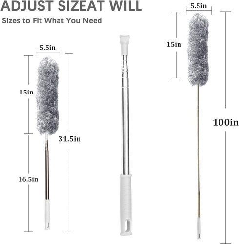 DELUX Extendable Microfiber Feather Duster with 100 Inch Long Pole, Bendable Head & Long Handle for Cleaning