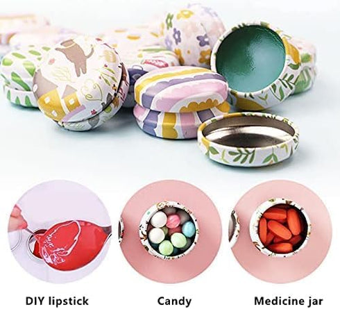 Rarapop 12 Pack Mini Round Reusable Candle Tin Jars with Lids, 20ml Cartoon Travel Empty Container for Lip Balm, Salve,