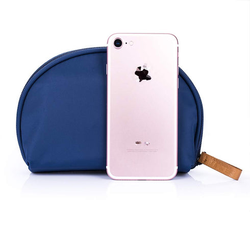 Hekyip Half Moon Cosmetic Bag, Travel Makeup Pouch, Portable Waterproof Pouch for Ladies, Small Navy Blue
