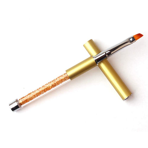 WOKOTO Nail Art Flat Painting Pens, Acrylic Nail Brush for Nail Art Extension, Rhinestones Handle, UV Gel Salon Tool