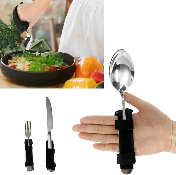 Universal Cuff Adaptive Utensils Holder for Elderly Adults, Eating Assistance, Spoon Fork Gripping Strap for Disabled