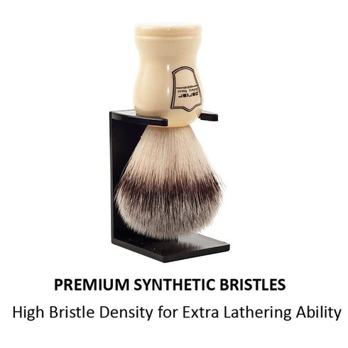Parker Synthetic Shaving Brush, Faux Cream Handle, Stand Included