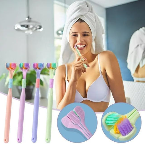 Three-Sided Soft Hair Toothbrush, 2 Pcs Random Color, Effective for Adults and Children