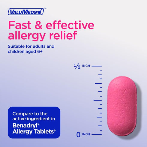 ValuMeds Allergy Medicine Antihistamine, Diphenhydramine HCl 25 mg, Relieve Itchy Eyes, Runny Nose, Sneezing, 600 Count