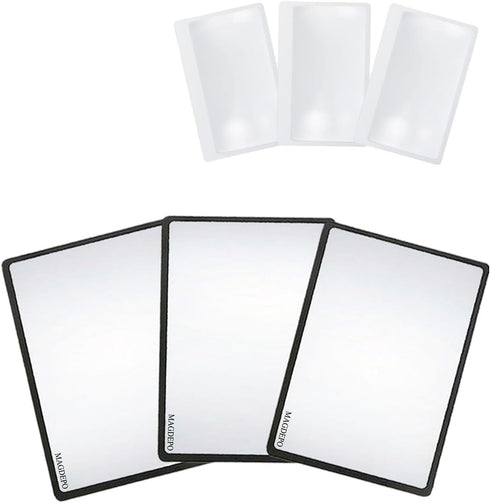MAGDEPO 3X Magnifying Sheet 3 Pack Plastic Lightweight Page Lens + 3 Card Magnifying Lenses for Reading