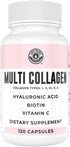 Collagen Capsules with Biotin, Hyaluronic Acid, Vitamin C - 120 Count Hydrolyzed Multi Collagen Peptide Supplement