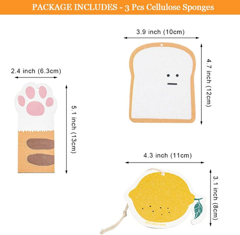Biodegradable Cellulose Compressed Sponges, Cute Cat Paw Lemon Kitchen Wood Pulp Cleaning Sponges, 3 Packs