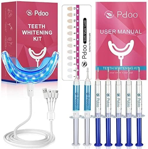Pdoo Teeth Whitening Kit with LED Light for Sensitive Teeth, Fast Results for Brightening at Home, Teeth Whitening Gel