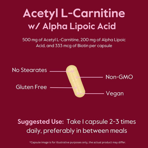 BESTVITE Acetyl L-Carnitine 500mg & Alpha Lipoic Acid 200mg, 120 Vegetarian Capsules, No Stearates