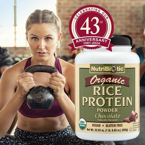 NutriBiotic Certified Organic Rice Protein Chocolate, 22.9 Oz - Low Carbohydrate Vegan Protein Powder