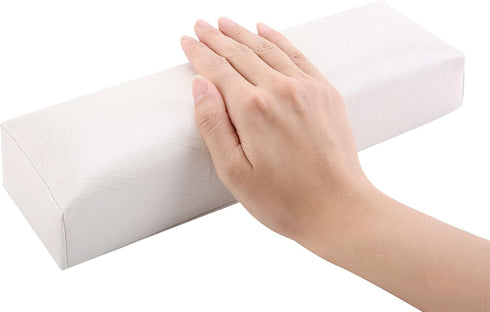Nail Arm Rest Hand Cushion, Soft Sponge Stripe Leather Pillow for Manicure, Salon Armrest Tool (White)