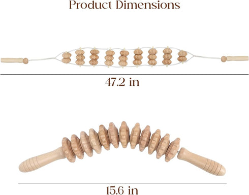 Wood Therapy Massage Tools - Neck Massager, Foam Roller, Back Scratcher, Lymphatic Drainage Curved Roller Stick, Back