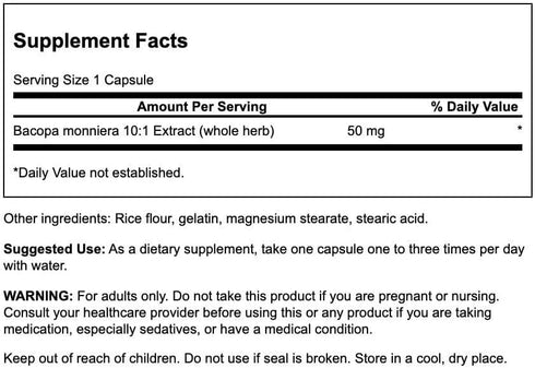 Swanson Bacopa Monniera 10:1 Extract - 50 Milligrams, 90 Capsules