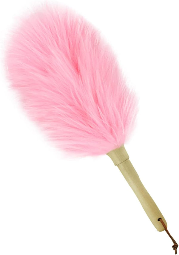 Lambswool Duster 14'' Length, Solid Wooden Handle for Cleaning Ceiling Fans, Window Blinds, Natural Feather Duster, Pink