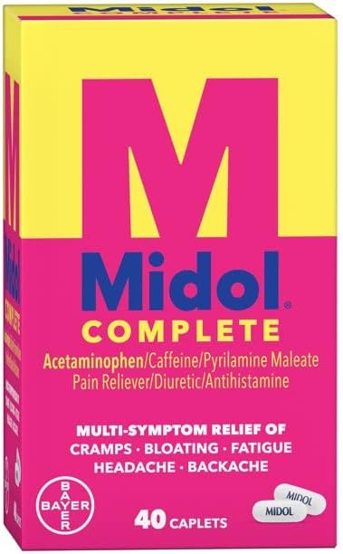 Midol Complete Menstrual Pain Relief Caplets with Acetaminophen for Period Cramps, 40 Count (Pack of 3)