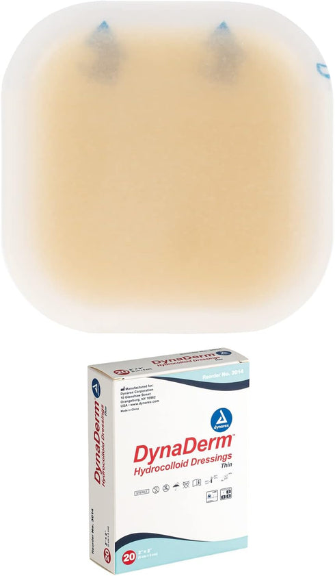 Dynarex DynaDerm Hydrocolloid Dressing, Sterile Moist Bandages, 2" x 2", Pack of 20, Latex-Free