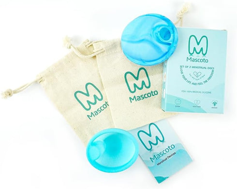 Mascoto Set, Pack 2 12-Hour Reusable Menstrual Disc of Soft Medical-Grade Silicone, Leak-Resistant Design, Easy Removal