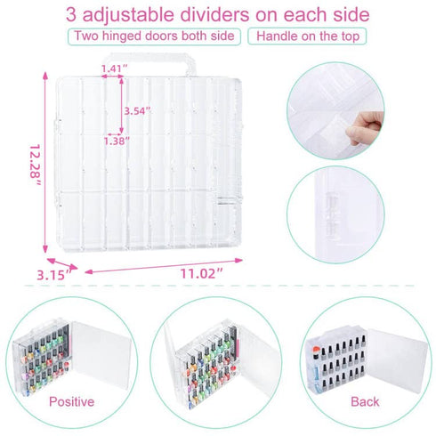 JIASHENG Two Nail Polish Organizer Case Holders, 48 Bottles Storage Box with Adjustable Space Divider