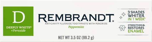 REMBRANDT Deeply White + Peroxide Whitening Toothpaste 3.5 oz, 3 Pack, Peppermint Flavor