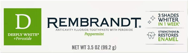 REMBRANDT Deeply White + Peroxide Whitening Toothpaste 3.5 oz, 3 Pack, Peppermint Flavor