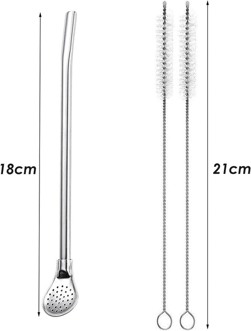 Reusable Stainless Steel Drinking Straws with Filter Spoon, 6 Pieces Yerba Mate Tea Bombilla Straws, 7.1inch